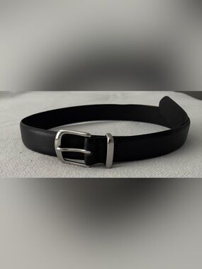 Polo Ralph Lauren Classic Black Leather Belt with Silver Buckle, Size 38